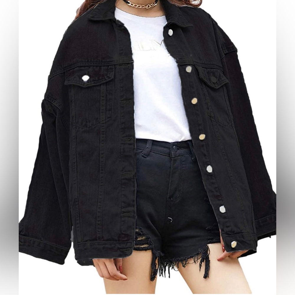 Women's Oversized Mid Long Denim Jacket Jean Biker Coat